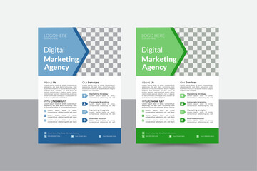 a bundle of 2 templates of different colors, a4 flyer template, modern business flyer template, abstract business flyer and creative design, new digital marketing flyer set.