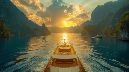 Keuken spatwand met foto Luxury Cruise Ship Sailing at Sunset in Tropical Paradise © Agustin