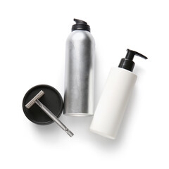 Set of shaving accessories isolated on white background