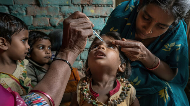 Medical activities in the field of health care and medical care in India. World Health Day. Medical Worker's Day - Powered by Adobe