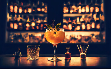Cocktail bar with alcohol glass nightclub concept - obrazy, fototapety, plakaty