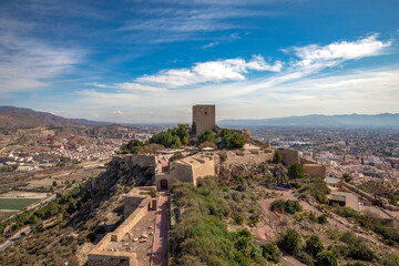 Fototapeta na wymiar Generic and top view of the medieval castle of Lorca, Region of Murcia, Spain, from the Espolon tower.