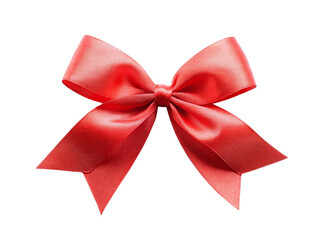 Red ribbon bow isolated on transparent background. Festive decoration element.