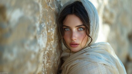 Obraz premium A beautiful Israeli woman at the Western Wall Generative AI 
