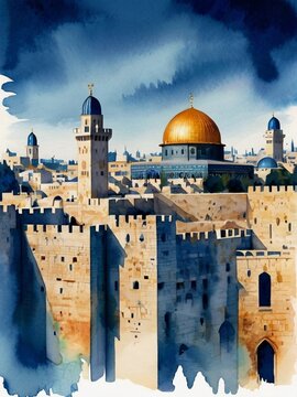 painting Israel Jerusalem, the Western Wall israel Generative AI