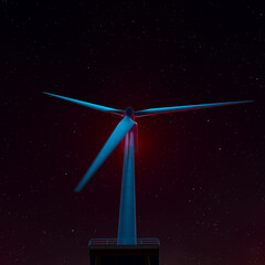 Majestic Wind Turbine Spinning Under a Twinkling Starry Night Sky
