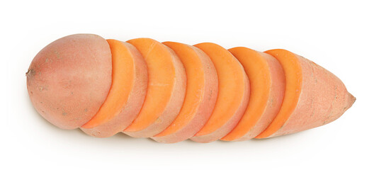 Sweet potato isolated on white background. Top view. Flat lay
