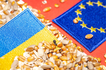 Blockade of grain from Ukraine, Import of Ukrainian grain by the European Union, Concept, Farmers'...