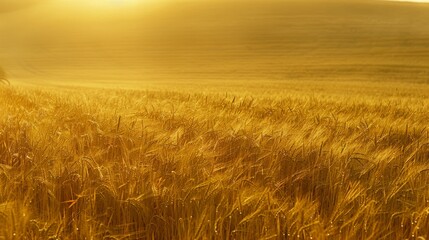  a field of wheat is shown with the sun shining through the ears of the ears of the wheat in the foreground.