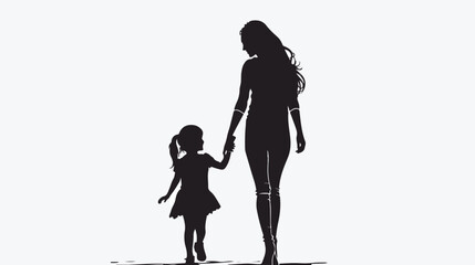 Mother and daughter walking and holding hands 