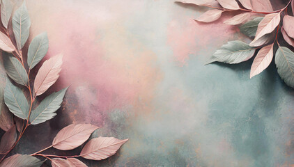 Obrazy na Plexi  Puste pastelowe tło grunge, ramka z liści