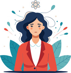 business woman in anxiety, stress and mantal health problem vector illustration design