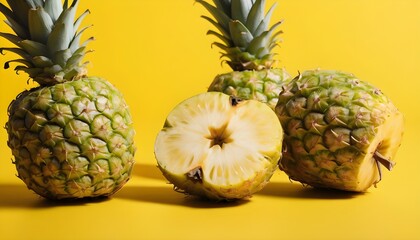 Pineapples on pastel yellow background