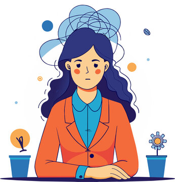 business woman in anxiety, stress and mantal health problem vector illustration design