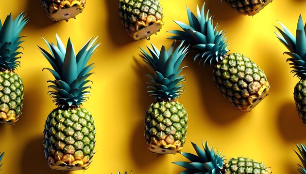 Pineapples on pastel yellow background