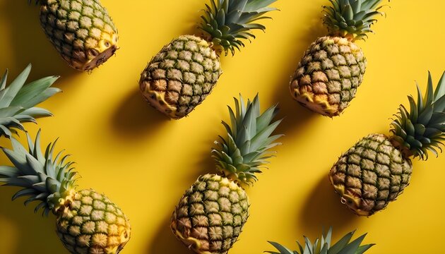 Pineapples on pastel yellow background