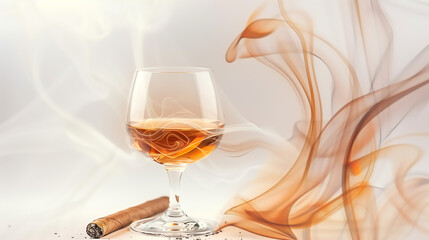 Glass of whiskey with cigar - obrazy, fototapety, plakaty