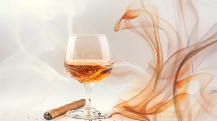 Gordijnen Glass of whiskey with cigar © antkevyv