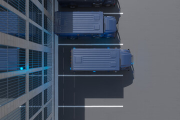 Urban Freight Terminal with Semi Trucks at Loading Docks â€“ Aerial Shot