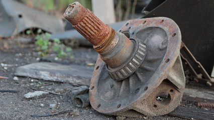 the steering knuckle of a car wheel in a disassembled state