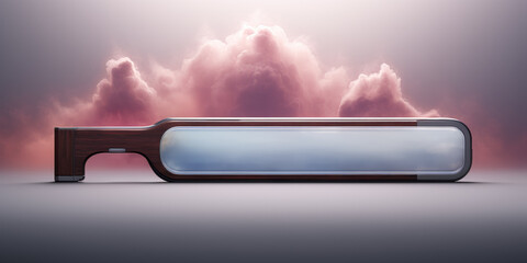 Gaming concept. Gaming header interface with futuristic screen and pink clouds. - obrazy, fototapety, plakaty