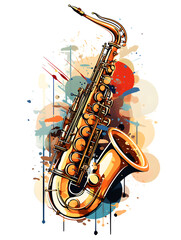 Naklejka premium Colorful illustration of a saxophone instrument on white background