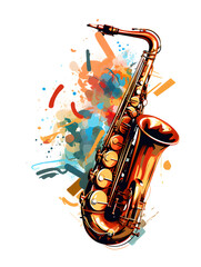 Colorful illustration of a saxophone instrument on white background