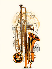 Illustration of a trumpet instrument with notes