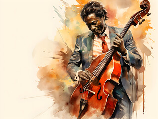 Watercolor illustration of an Afroamerican jazz musician 