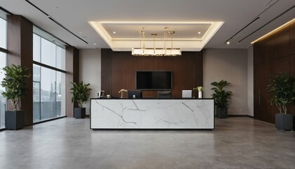 Modern reception area in a commercial building workspace, featuring a contemporary interior design