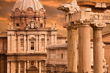 Arco di Settimo Severo; ionisch; Italien; Rom; Santi Luca e Martina; Saturntempel; Septimus Severus Bogen; Tempel des Saturn