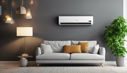 Air conditioner in living room ensuring comfort at home in summer, providing cool air