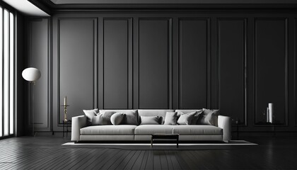 modern living room in minimalist style with an empty room and black wall background