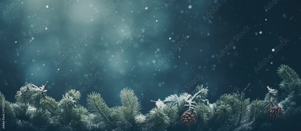 Poster Spruce and Fir Coniferous Elements Create a Cozy Christmas Background with Natural Pine Branches and Cones