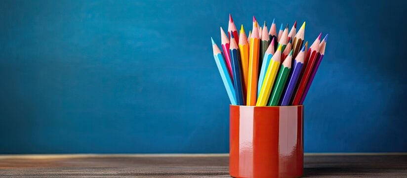 Vibrant Red Cup Holding Assorted Colorful Pencils Ready for Creative Artistic Projects