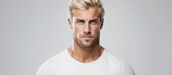 Confident Young Man with Blonde Hair Showcases Casual Style in White Shirt - Powered by Adobe