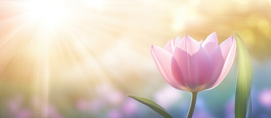 Vibrant Pink Tulip Bathing in Warm Sunlight, Symbol of Spring Blossoms and Renewal