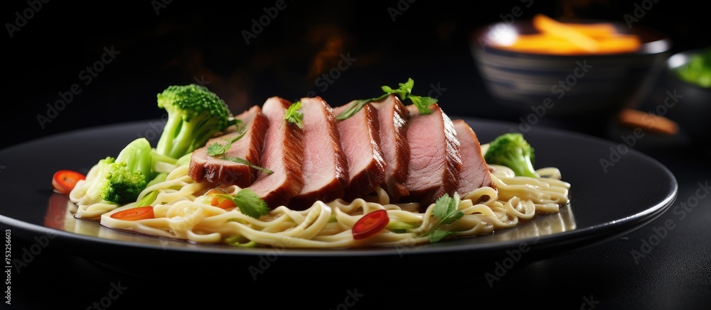 Aufkleber succulent noodles and savory meat platter bursting with flavor and texture