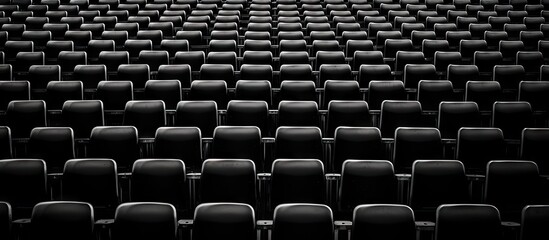 A Row of Empty Chairs Await the Audience in a Dimly Lit Theater Hall before a Performance