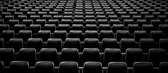 Fototapeta premium A Row of Empty Chairs Await the Audience in a Dimly Lit Theater Hall before a Performance