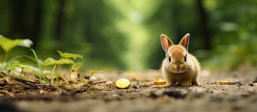 Curious Bunny Feasts on Delicious Treats Amidst Lush Forest Foliage