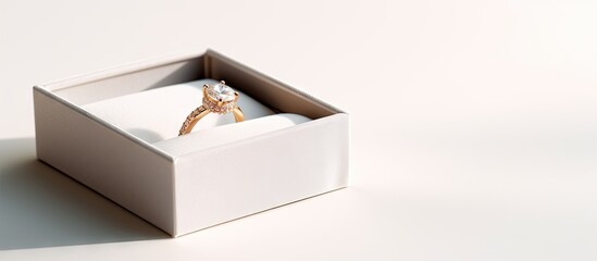Elegant White Box Revealing Luxurious Gold Engagement Ring, Precious Proposal Symbol