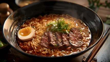 Foto op Plexiglas Delectable asian ramen noodle soup close-up © Michael