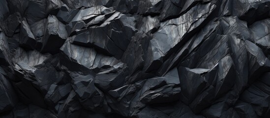 Rugged Black Rock Texture Surrounded by Mysterious Stones and Dark Earth - obrazy, fototapety, plakaty