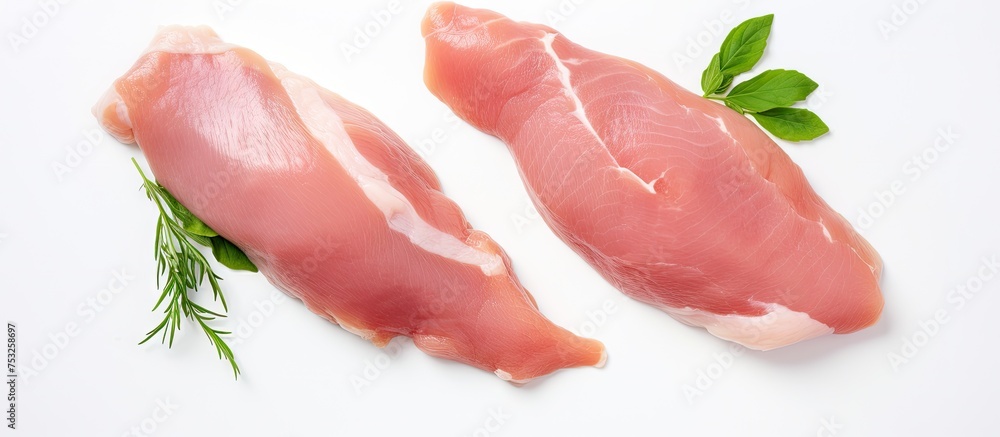 Aufkleber two fresh raw chicken fillets displayed on a clean white background for culinary concepts