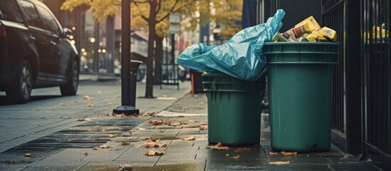 Green Recycling Bin for Eco-Friendly Waste Disposal in Modern Urban Environment - obrazy, fototapety, plakaty