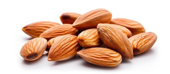 Fresh Almonds Arranged Neatly on a Bright White Background for Culinary Concepts