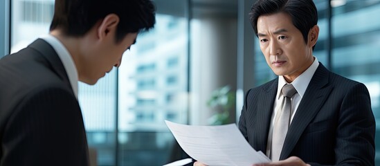 Confident businessman in elegant suit adjusting tie in modern office setting