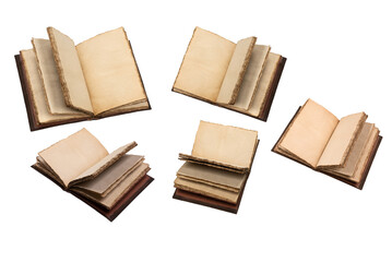 An open empty old notebook isolated on a white background.