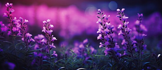 Enchanting Purple Flowers Blooming in the Dark, Mystical Floral Beauty at Night